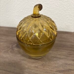 Vintage Amber Glass Acorn-Shaped Candy dish